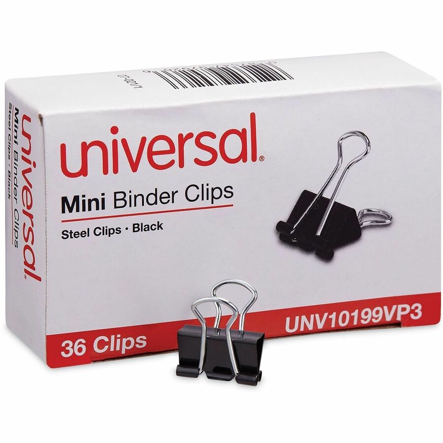 Mini - 0.6" Width - 0.25" Size Capacity - Black, Silver - Metal, Steel Wire - 36 / Pack
