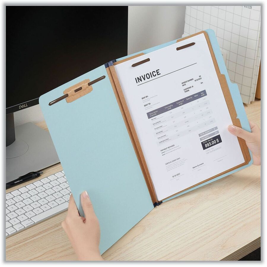 Universal 2/5 Tab Cut Letter Classification Folder, 8.5" x 11", 2.5" Expansion, 6 Fasteners, 2 Dividers, Light Blue, Box of 20