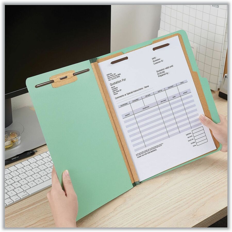 Universal 2/5 Tab Cut Letter Classification Folder, 8.5" x 11", 2.5" Expansion, 6 Fasteners, 2 Dividers, Light Green, 20/Box