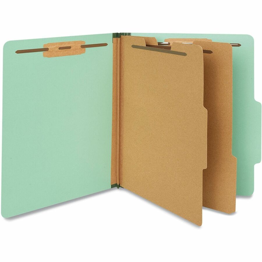Universal 2/5 Tab Cut Letter Classification Folder, 8.5" x 11", 2.5" Expansion, 6 Fasteners, 2 Dividers, Light Green, 20/Box