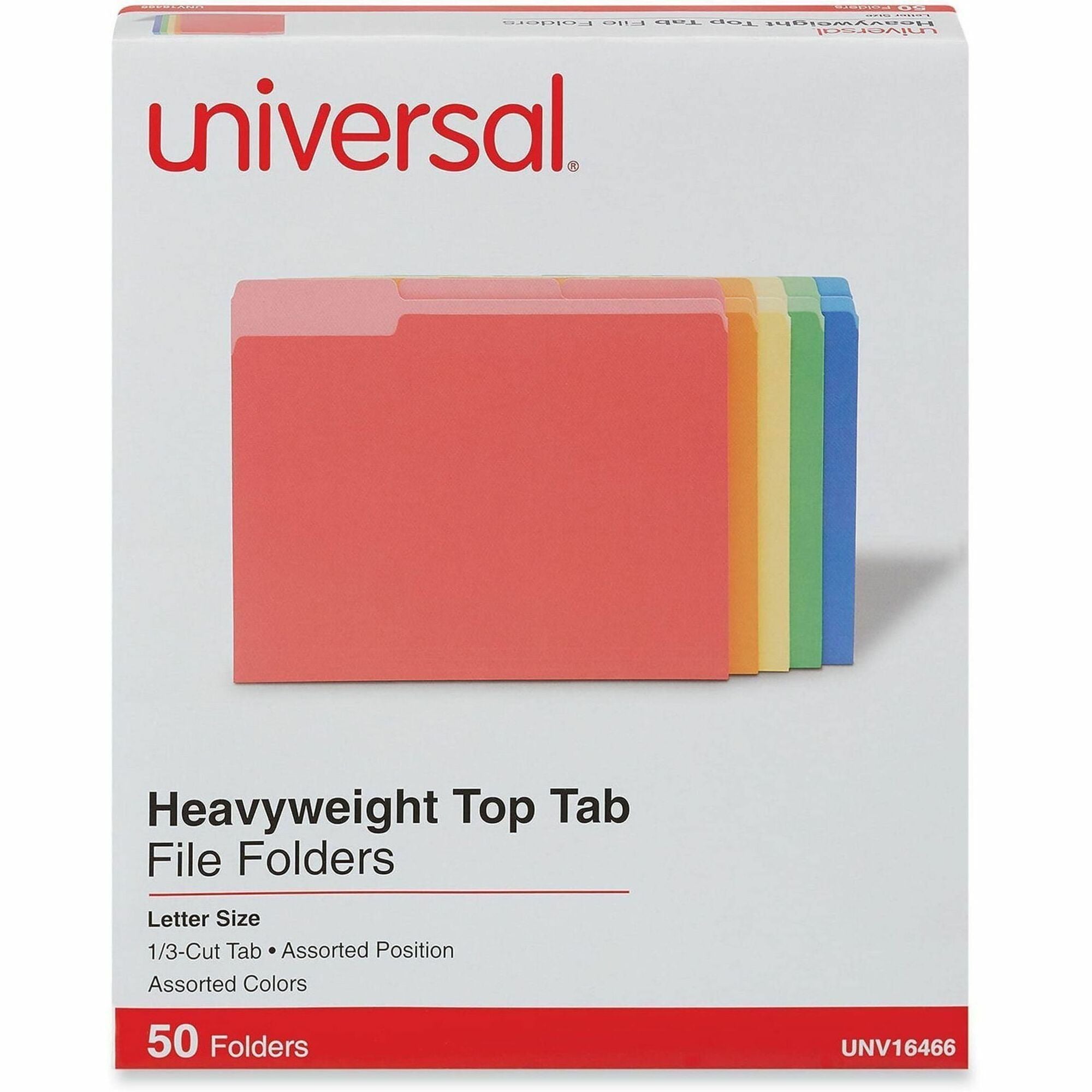 Universal 1/3 Tab Cut Letter Top Tab File Folders, 8.5" x 11", 3/4" Expansion, Assorted Tab Positions, 14 pt. Stock, Multicolor, 50/Box