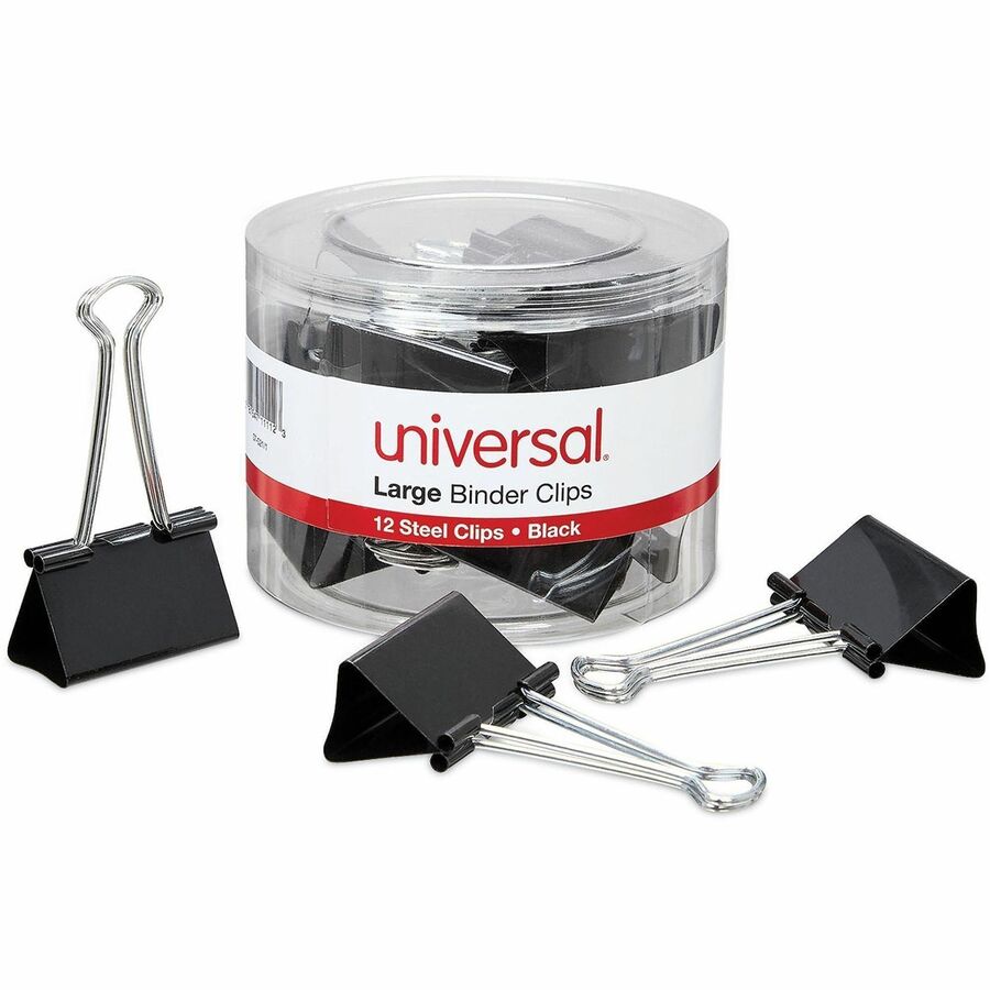 Large - 2" Width - 1" Size Capacity - Black, Silver - Metal, Steel Wire - 12 / Pack