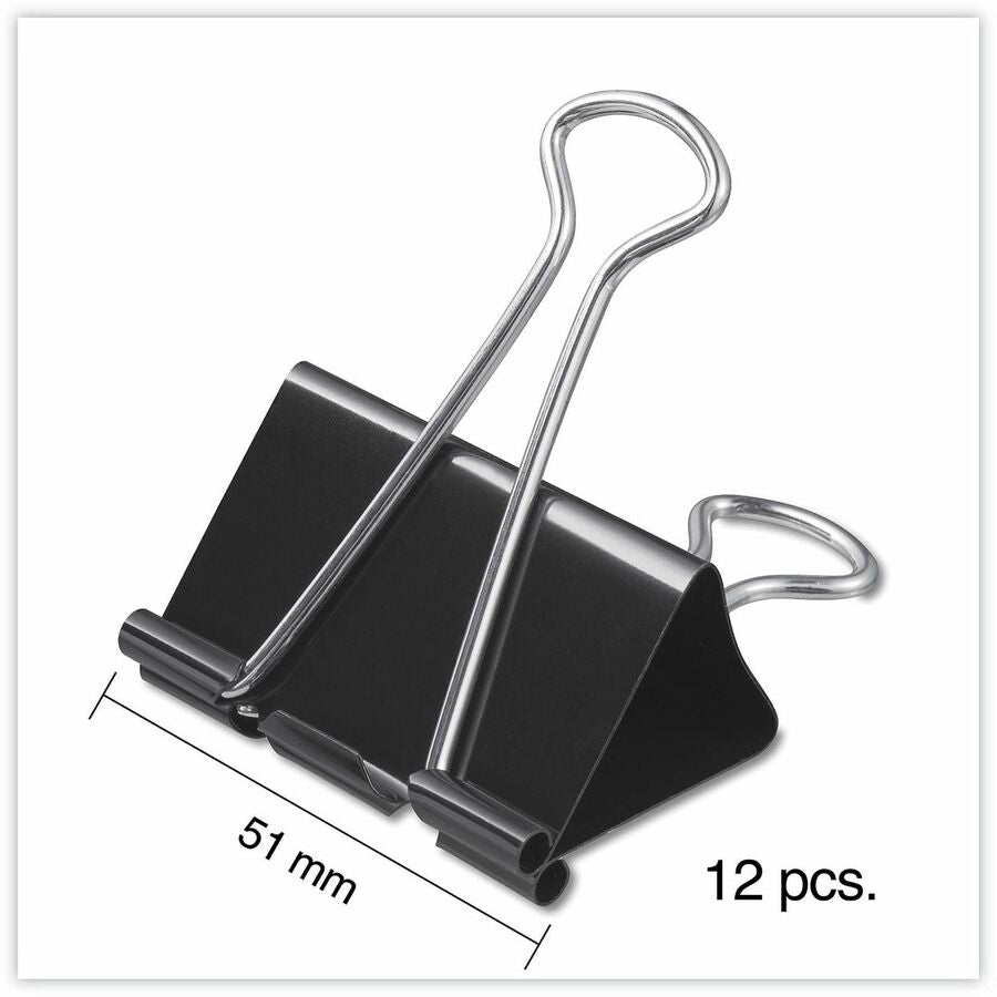 Large - 2" Width - 1" Size Capacity - Black, Silver - Metal, Steel Wire - 12 / Pack