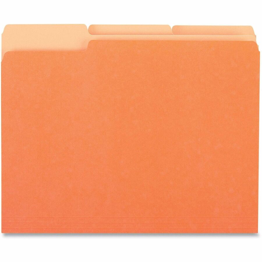 Universal 1/3 Tab Cut Letter Top Tab File Folders, 8.5" x 11", Assorted Tab Positions, 11 pt. Stock, Orange, Box of 100