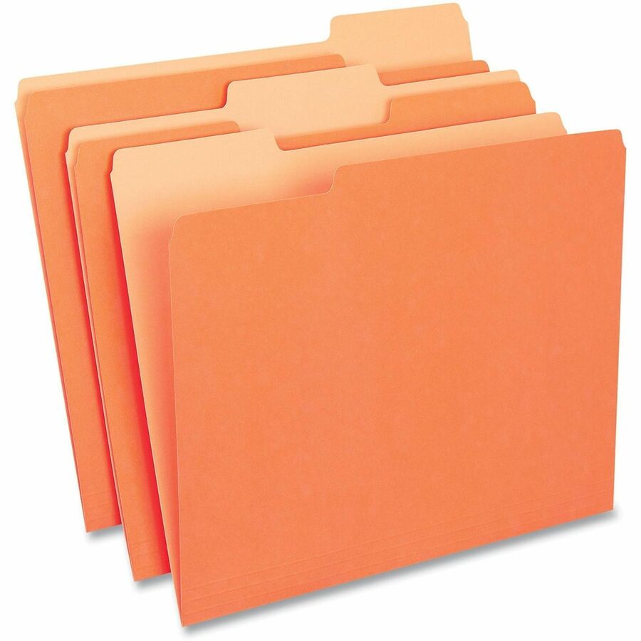 Universal 1/3 Tab Cut Letter Top Tab File Folders, 8.5" x 11", Assorted Tab Positions, 11 pt. Stock, Orange, Box of 100