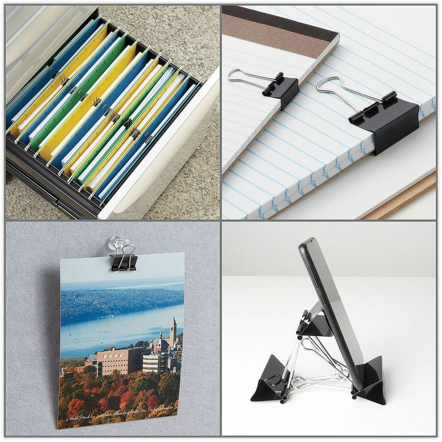 Universal Binder Clips, Assorted Sizes (0.38", 0.63"), Black/Silver, Metal/Steel Wire, 60 Pack