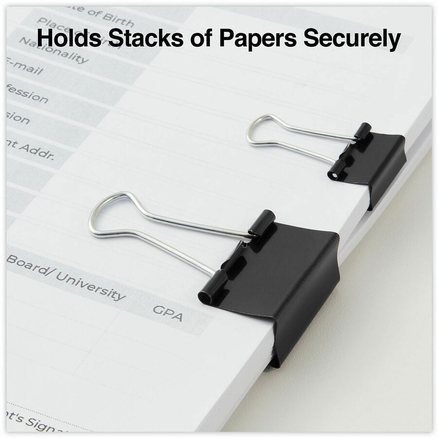 Universal Binder Clips, Assorted Sizes (0.38", 0.63"), Black/Silver, Metal/Steel Wire, 60 Pack