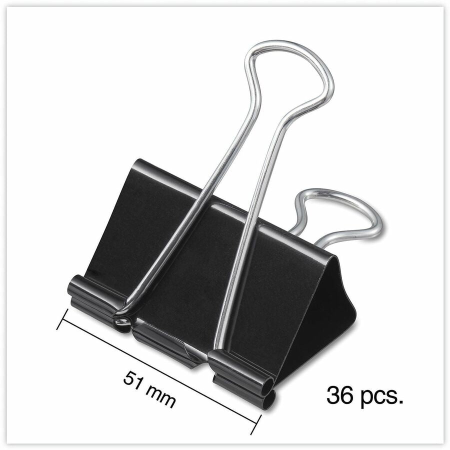 Large - 2" Width - 1" Size Capacity - Black, Silver - Metal, Steel Wire - 36 / Pack