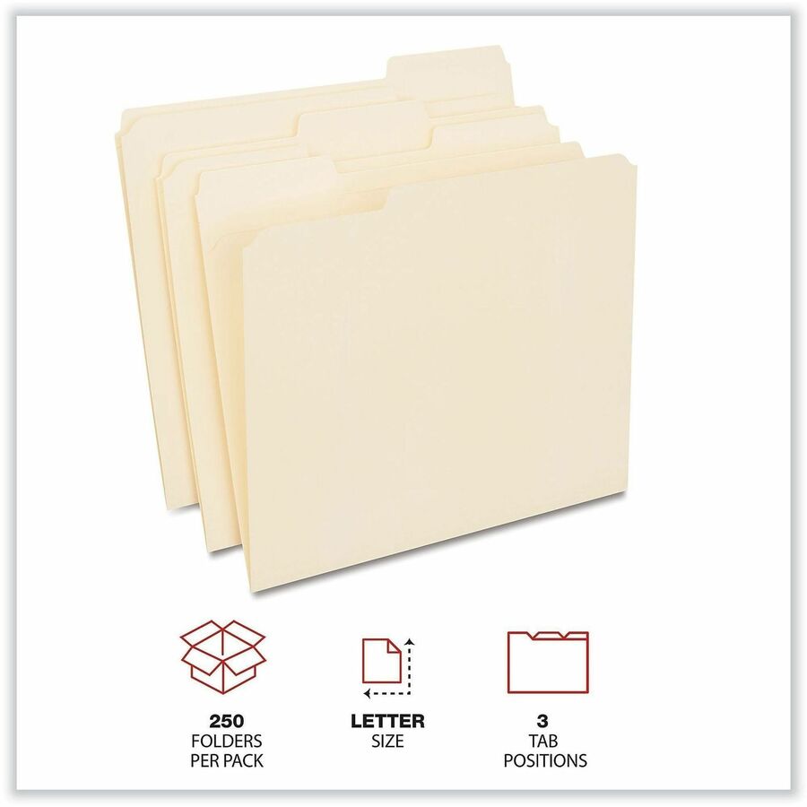 Universal 1/3 Tab Cut Letter Top Tab File Folders, 8.5" x 11", 3/4" Expansion, Assorted Tab Positions, 11 pt. Paper Stock, 250 per Carton