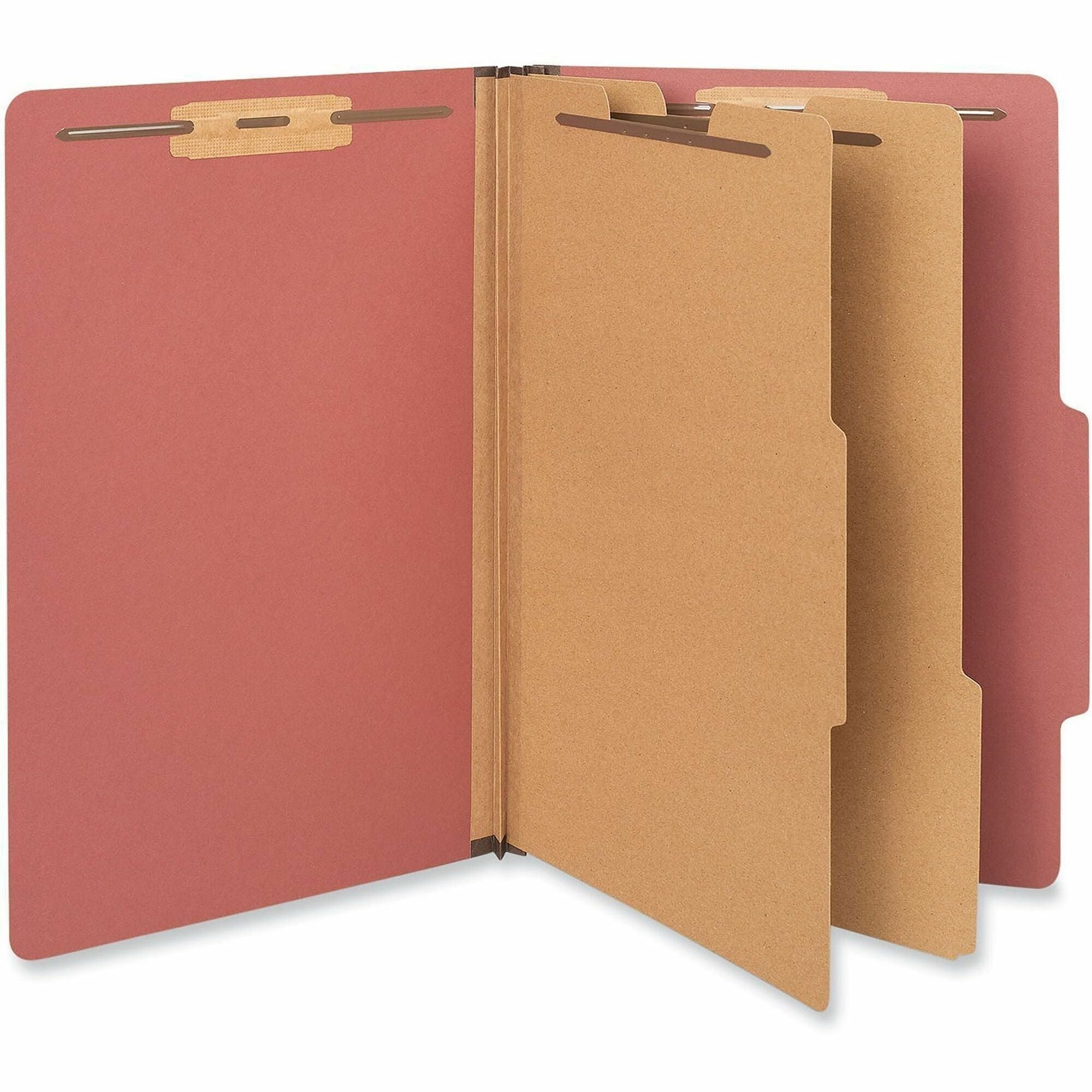 Universal 2/5 Tab Cut Legal Classification Folder, Legal Size, 2 1/2" Expansion, 6 Fasteners, 2 Dividers, Brick Red, 20/Box