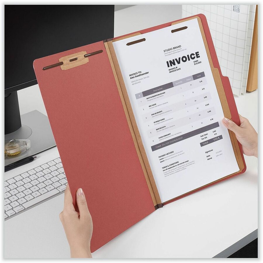 Universal 2/5 Tab Cut Legal Classification Folder, Legal Size, 2 1/2" Expansion, 6 Fasteners, 2 Dividers, Brick Red, 20/Box
