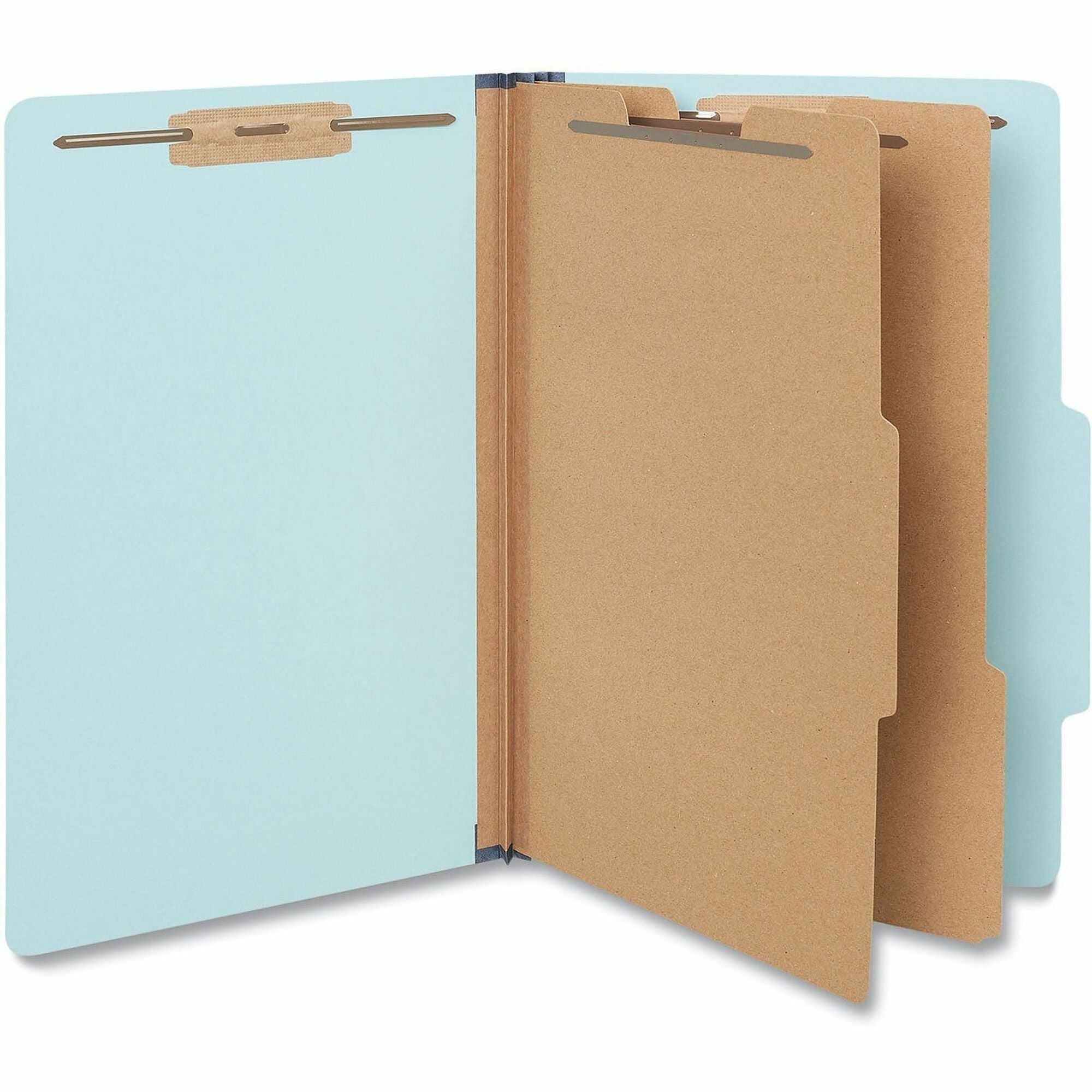 Universal Legal Classification Folder, 2/5 Tab Cut, 8 1/2" x 14", 2 1/2" Expansion, 6 Fasteners, 2" Capacity, 2 Dividers, Light Blue, 20/Box
