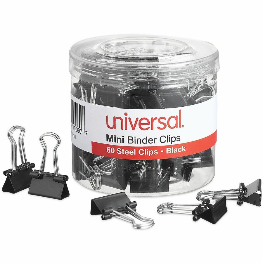Mini - 0.6" Width - 0.25" Size Capacity - Black, Silver - Metal, Steel Wire - 60 / Pack