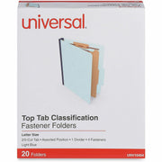 Universal 2/5 Tab Cut Letter Classification Folder, 8.5" x 11", 1 Divider, 4 Fasteners, 1-3/4" Expansion, Light Blue, 20/Box