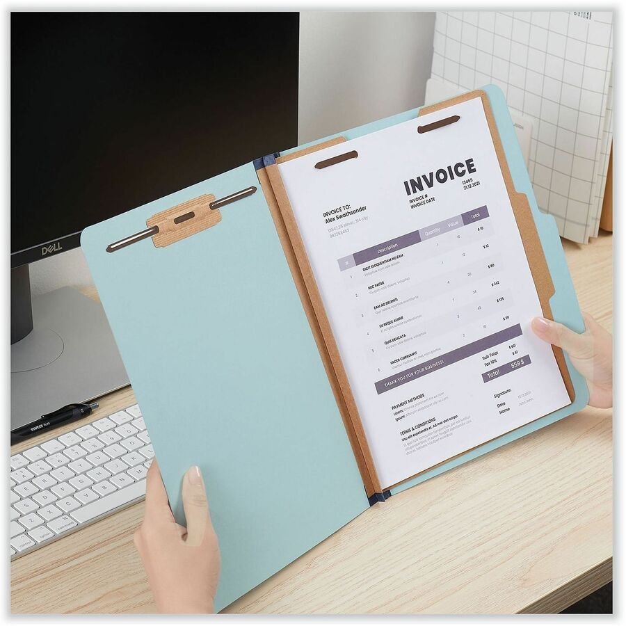 Universal 2/5 Tab Cut Letter Classification Folder, 8.5" x 11", 1 Divider, 4 Fasteners, 1-3/4" Expansion, Light Blue, 20/Box