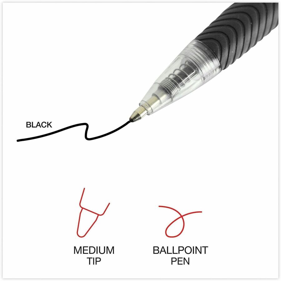 Universal Comfort Grip Ballpoint Pen, 1 mm Medium Conical Point, Retractable, Black Ink, Clear/Black Barrel, 48 Pack