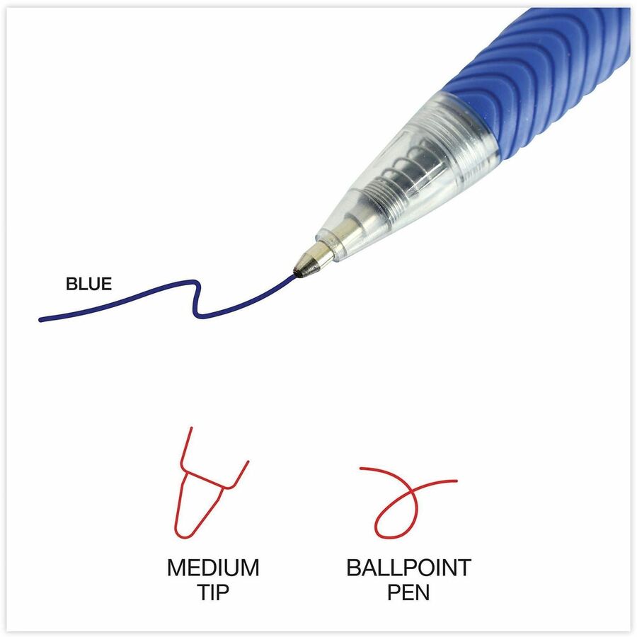 Universal Comfort Grip Ballpoint Pen, 1 mm Medium, Retractable, Blue Ink, Clear/Blue Barrel, 1 Dozen