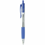 Universal Comfort Grip Ballpoint Pen, 1 mm Medium, Retractable, Blue Ink, Clear/Blue Barrel, 1 Dozen