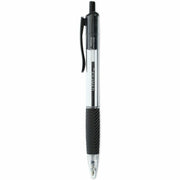 Universal Comfort Grip Ballpoint Pen, 1 mm Medium Conical, Retractable, Black Ink, Clear/Black Barrel, 1 Dozen