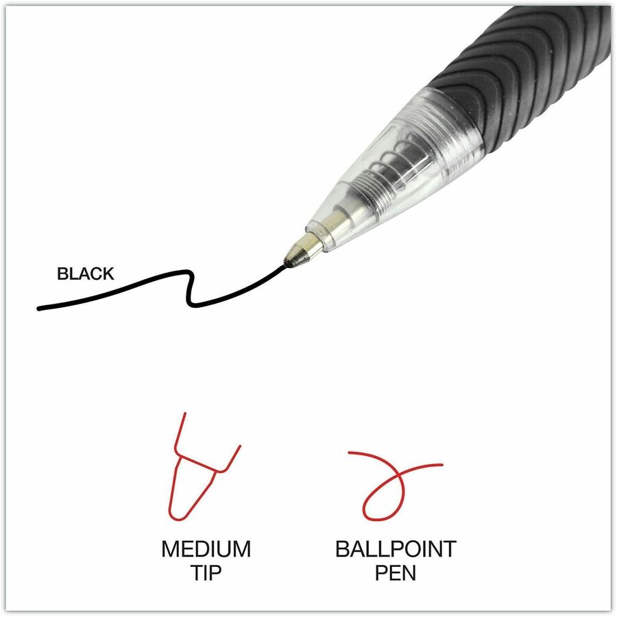 Universal Comfort Grip Ballpoint Pen, 1 mm Medium Conical, Retractable, Black Ink, Clear/Black Barrel, 1 Dozen