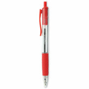 Universal Comfort Grip Ballpoint Pen, 1 mm Medium Conical, Retractable, Red Ink, Clear/Red Barrel, 1 Dozen