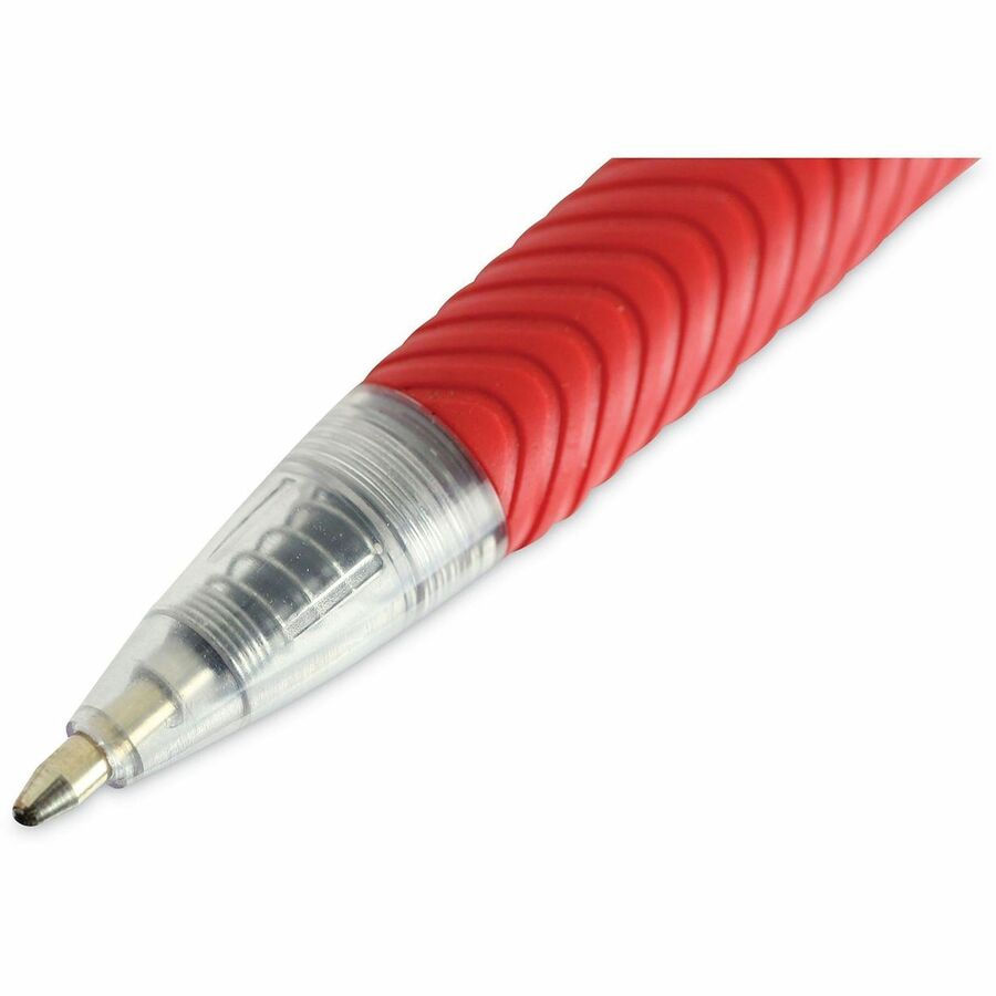 Universal Comfort Grip Ballpoint Pen, 1 mm Medium Conical, Retractable, Red Ink, Clear/Red Barrel, 1 Dozen