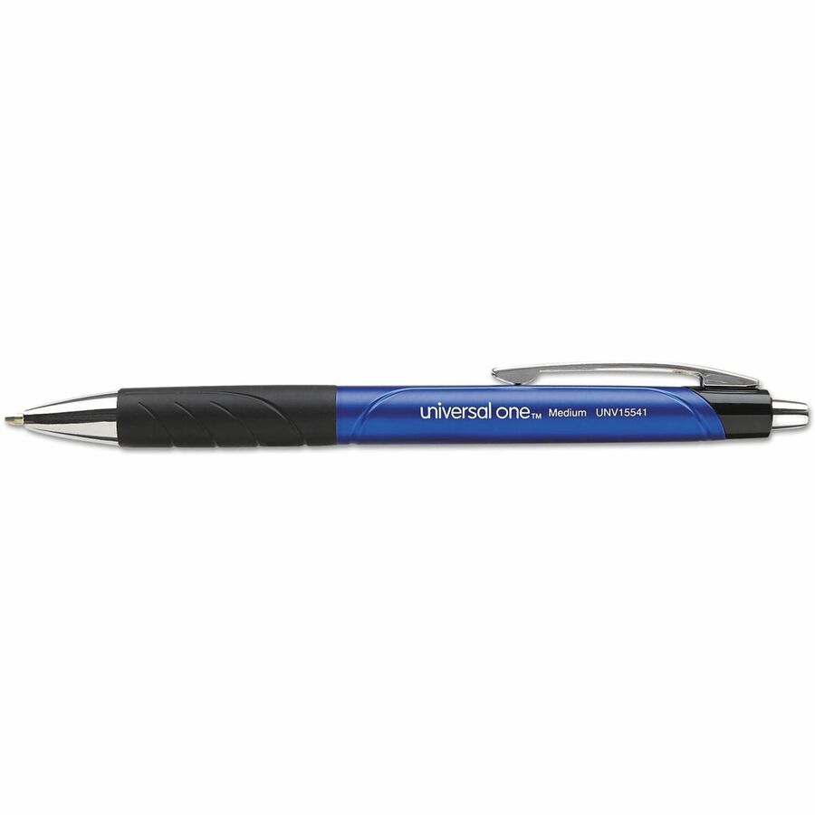 Universal Comfort Grip Ballpoint Pen, 1 mm Medium Conical, Retractable, Blue Ink, Blue/Black Barrel, 1 Dozen