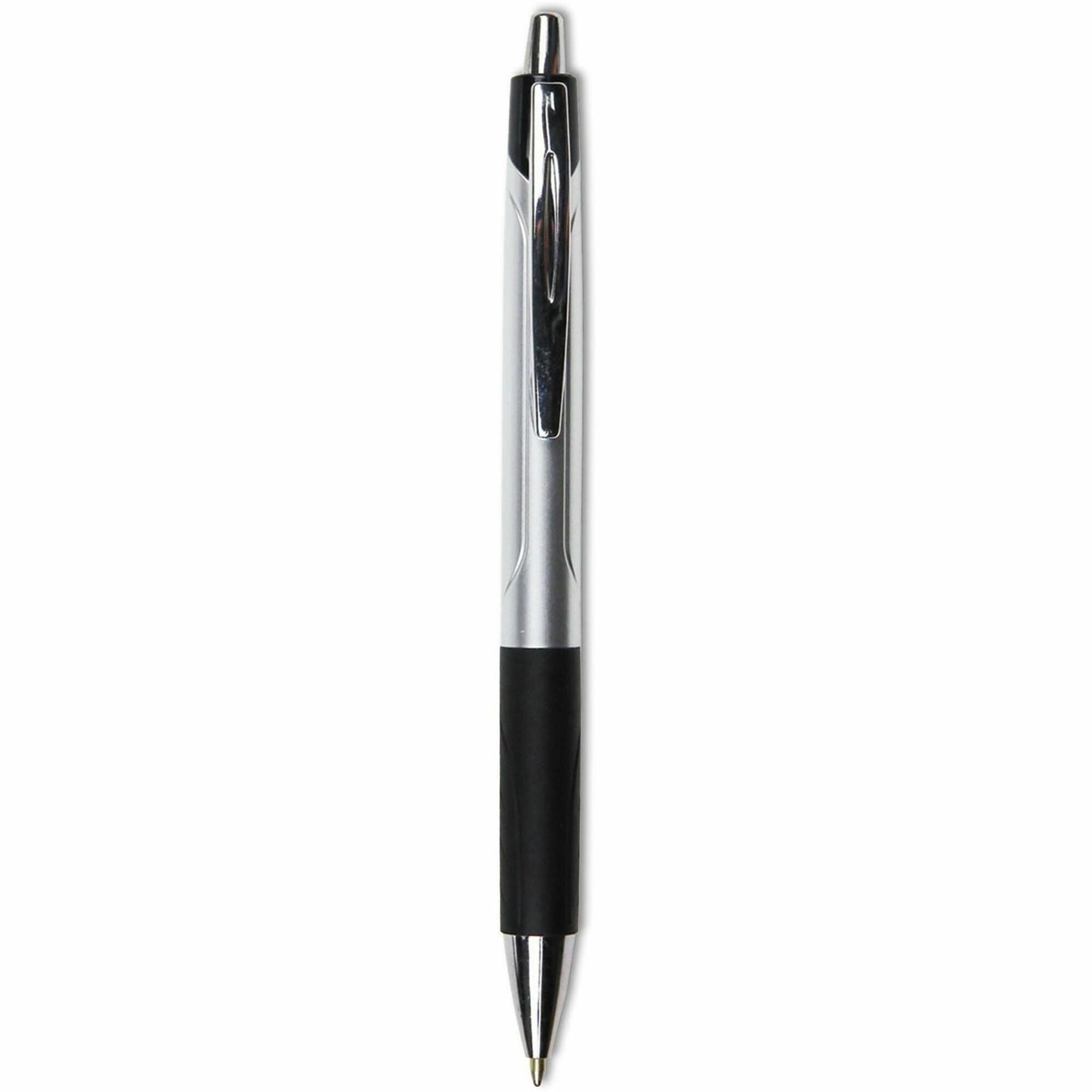 Universal Comfort Grip Ballpoint Pen, 1 mm Medium Conical, Retractable, Black Ink, Silver/Black Barrel, 1 Dozen