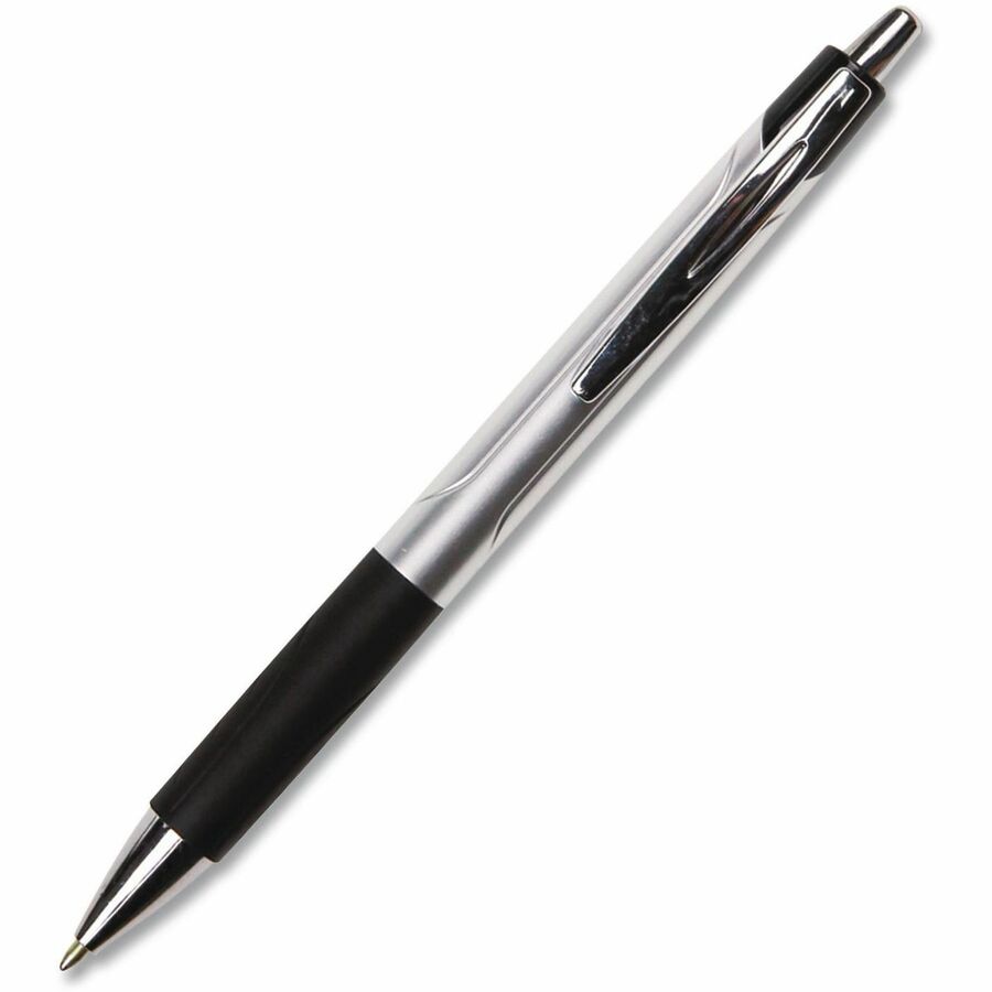 Universal Comfort Grip Ballpoint Pen, 1 mm Medium Conical, Retractable, Black Ink, Silver/Black Barrel, 1 Dozen