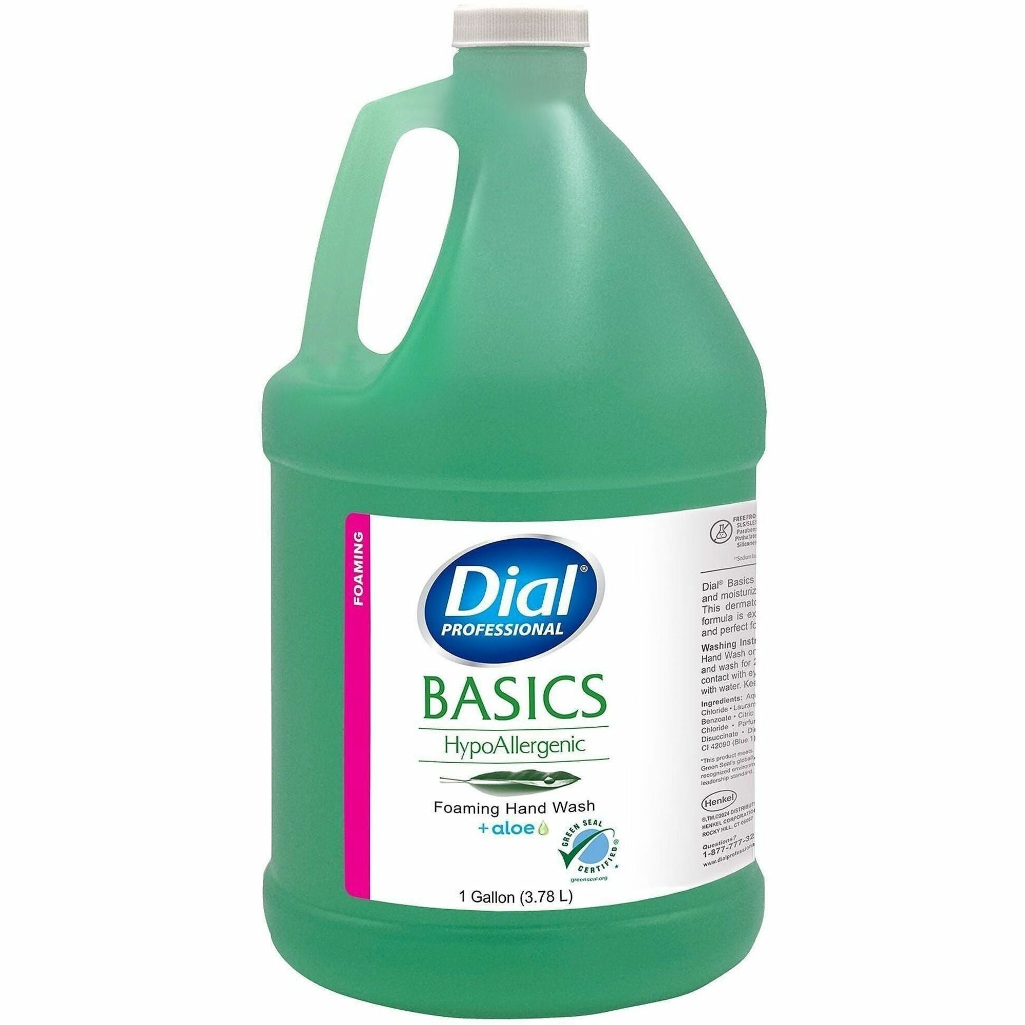 Dial Basics HypoAllergenic Foam Hand Soap - Aloe Scent - 1 gal - Bacteria Remover - Skin, Hand, Commercial, Healthcare, School, Office, Restaurant, Daycare - Green - Cruelty-free, Sulfate-free, Paraben-free, Phthalate-free, Silicone-free - 1 Each