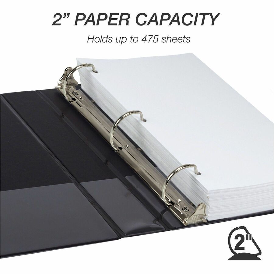 Samsill Ring Binder - Letter - 8 1/2" x 11" Sheet Size - 3 x 2" Ring(s) - Fastener(s): D-Ring - Pocket(s): 2, Internal - Black - Durable, Clear Overlay, Non-stick, Transfer Safe, Copy Safe, Wear Resistant, Tear Resistant - 4 / Pack