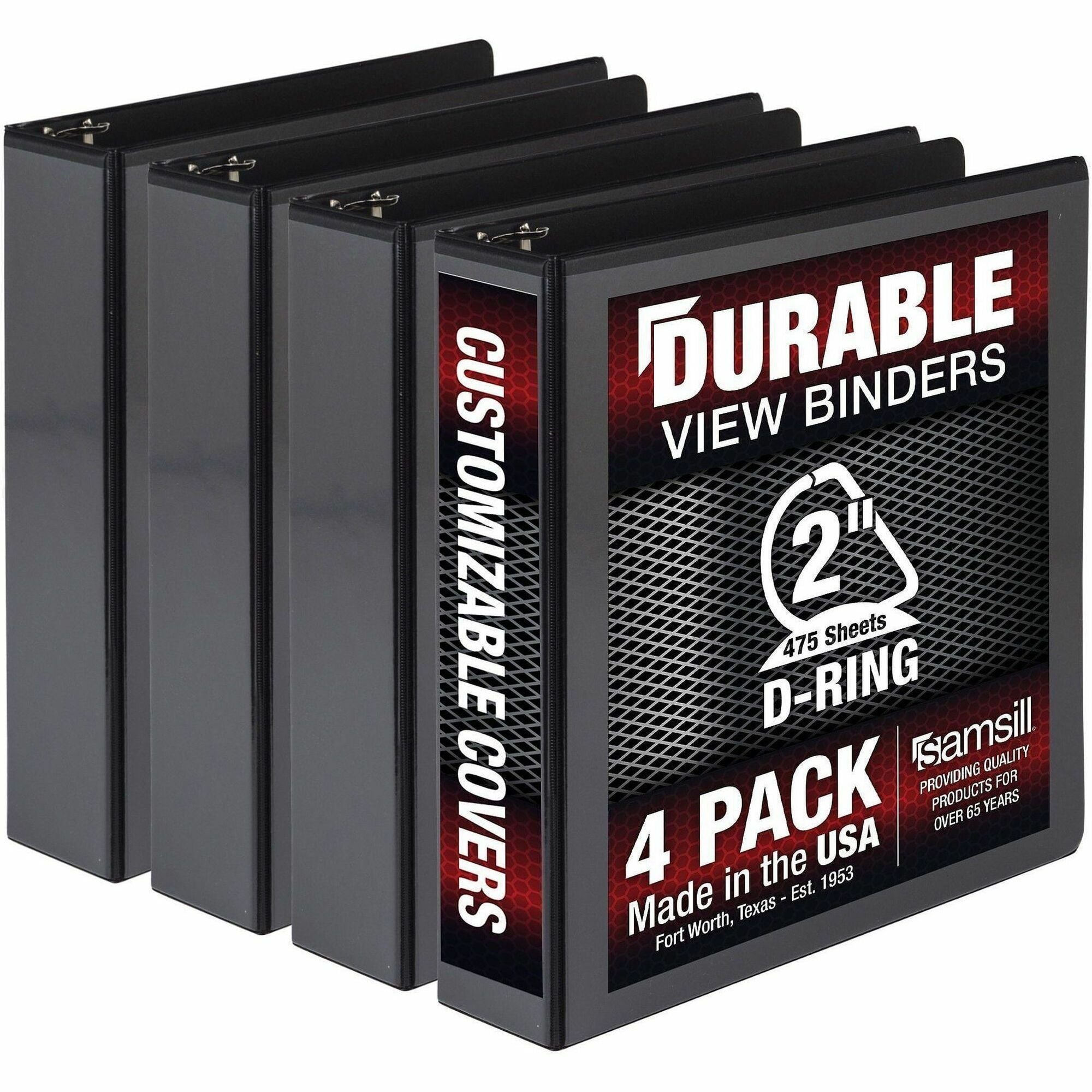 Samsill Ring Binder - Letter - 8 1/2" x 11" Sheet Size - 3 x 2" Ring(s) - Fastener(s): D-Ring - Pocket(s): 2, Internal - Black - Durable, Clear Overlay, Non-stick, Transfer Safe, Copy Safe, Wear Resistant, Tear Resistant - 4 / Pack