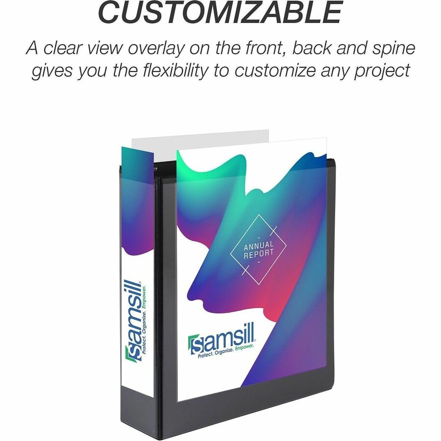 Samsill Ring Binder - Letter - 8 1/2" x 11" Sheet Size - 3 x 2" Ring(s) - Fastener(s): D-Ring - Pocket(s): 2, Internal - Black - Durable, Clear Overlay, Non-stick, Transfer Safe, Copy Safe, Wear Resistant, Tear Resistant - 4 / Pack