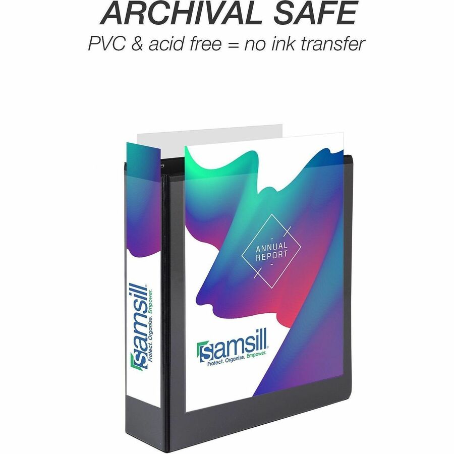 Samsill Ring Binder - Letter - 8 1/2" x 11" Sheet Size - 3 x 2" Ring(s) - Fastener(s): D-Ring - Pocket(s): 2, Internal - Black - Durable, Clear Overlay, Non-stick, Transfer Safe, Copy Safe, Wear Resistant, Tear Resistant - 4 / Pack