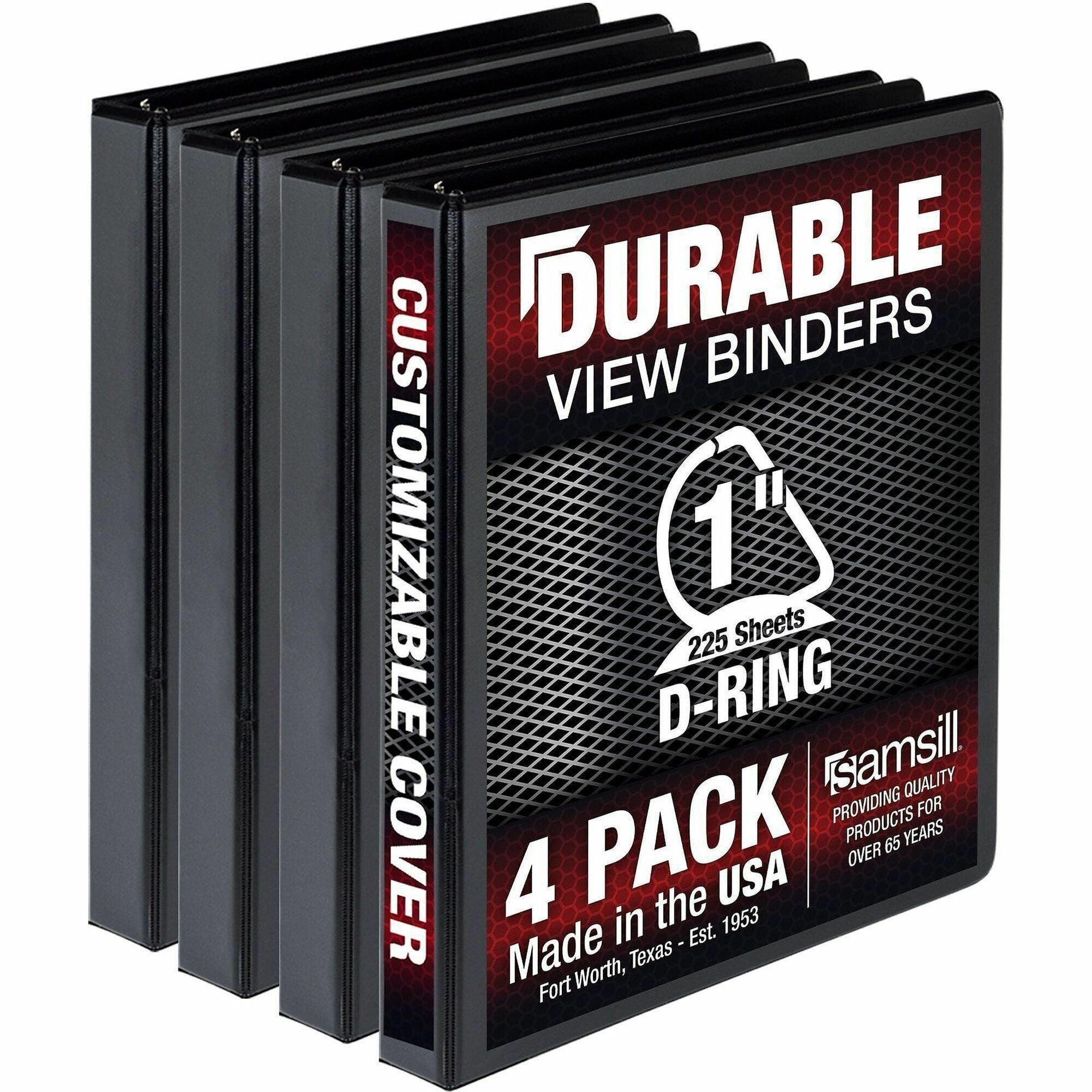 Samsill Ring Binder - Letter - 8 1/2" x 11" Sheet Size - 3 x 1" Ring(s) - Fastener(s): D-Ring - Pocket(s): 2, Internal - Black - Durable, Clear Overlay, Non-stick, Transfer Safe, Copy Safe, Wear Resistant, Tear Resistant - 4 / Pack