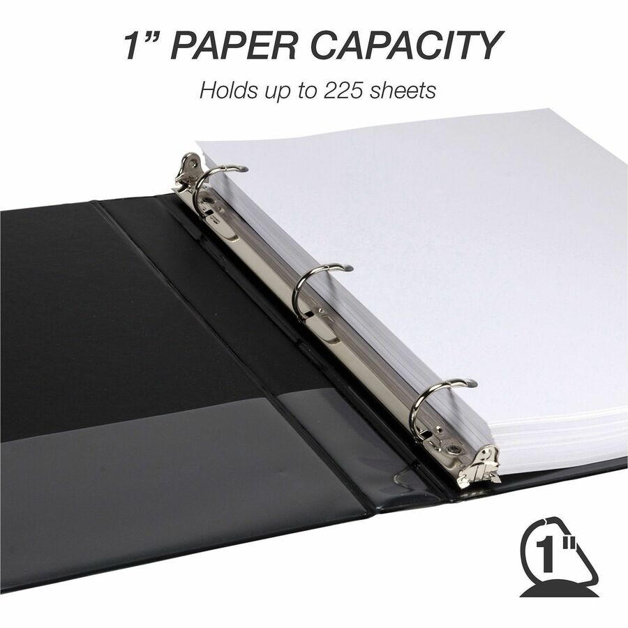 Samsill Ring Binder - Letter - 8 1/2" x 11" Sheet Size - 3 x 1" Ring(s) - Fastener(s): D-Ring - Pocket(s): 2, Internal - Black - Durable, Clear Overlay, Non-stick, Transfer Safe, Copy Safe, Wear Resistant, Tear Resistant - 4 / Pack