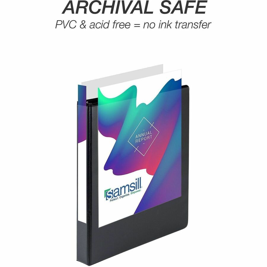 Samsill Ring Binder - Letter - 8 1/2" x 11" Sheet Size - 3 x 1" Ring(s) - Fastener(s): D-Ring - Pocket(s): 2, Internal - Black - Durable, Clear Overlay, Non-stick, Transfer Safe, Copy Safe, Wear Resistant, Tear Resistant - 4 / Pack