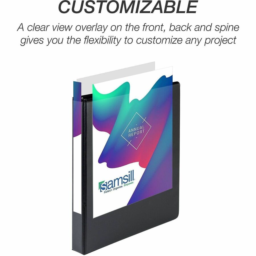 Samsill Ring Binder - Letter - 8 1/2" x 11" Sheet Size - 3 x 1" Ring(s) - Fastener(s): D-Ring - Pocket(s): 2, Internal - Black - Durable, Clear Overlay, Non-stick, Transfer Safe, Copy Safe, Wear Resistant, Tear Resistant - 4 / Pack