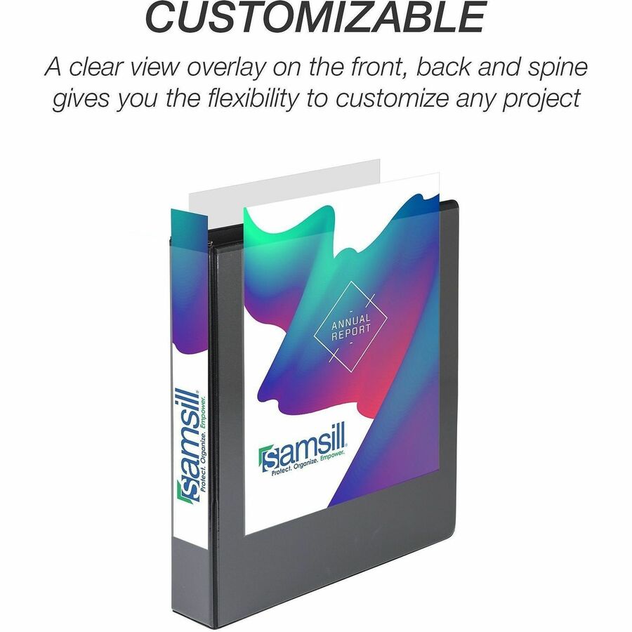 Samsill Ring Binder - 1.50" Ring(s) - Fastener(s): D-Ring - Black - Durable, Clear Overlay - 4 / Pack