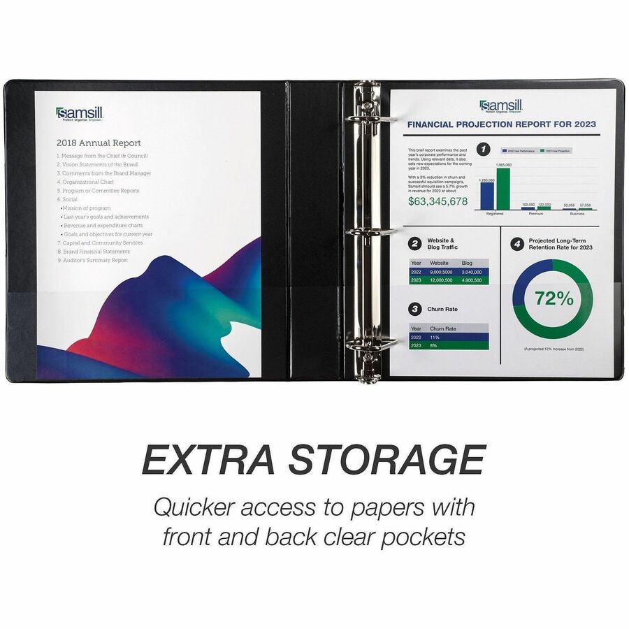 Samsill Ring Binder - 1.50" Ring(s) - Fastener(s): D-Ring - Black - Durable, Clear Overlay - 4 / Pack