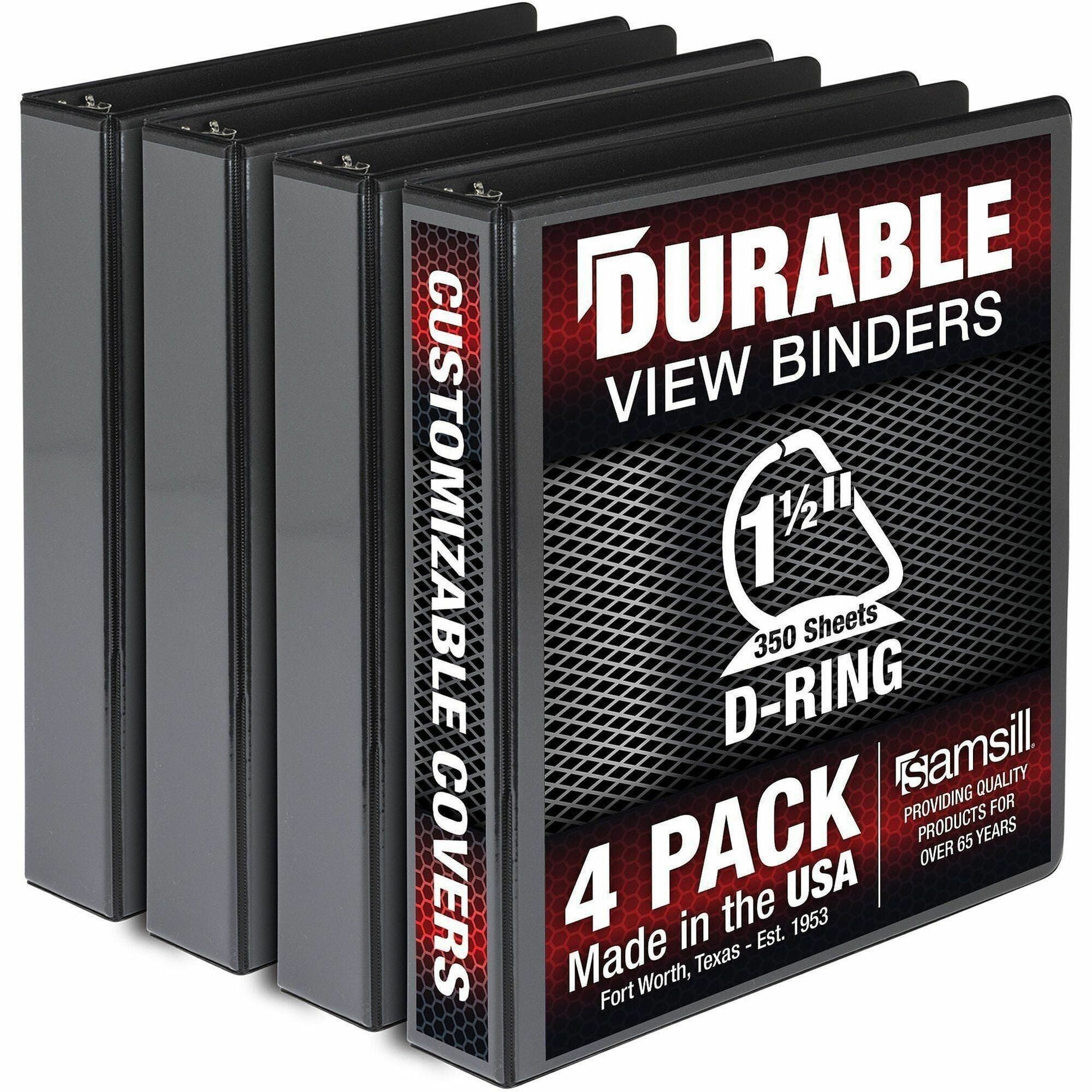 Samsill Ring Binder - 1.50" Ring(s) - Fastener(s): D-Ring - Black - Durable, Clear Overlay - 4 / Pack