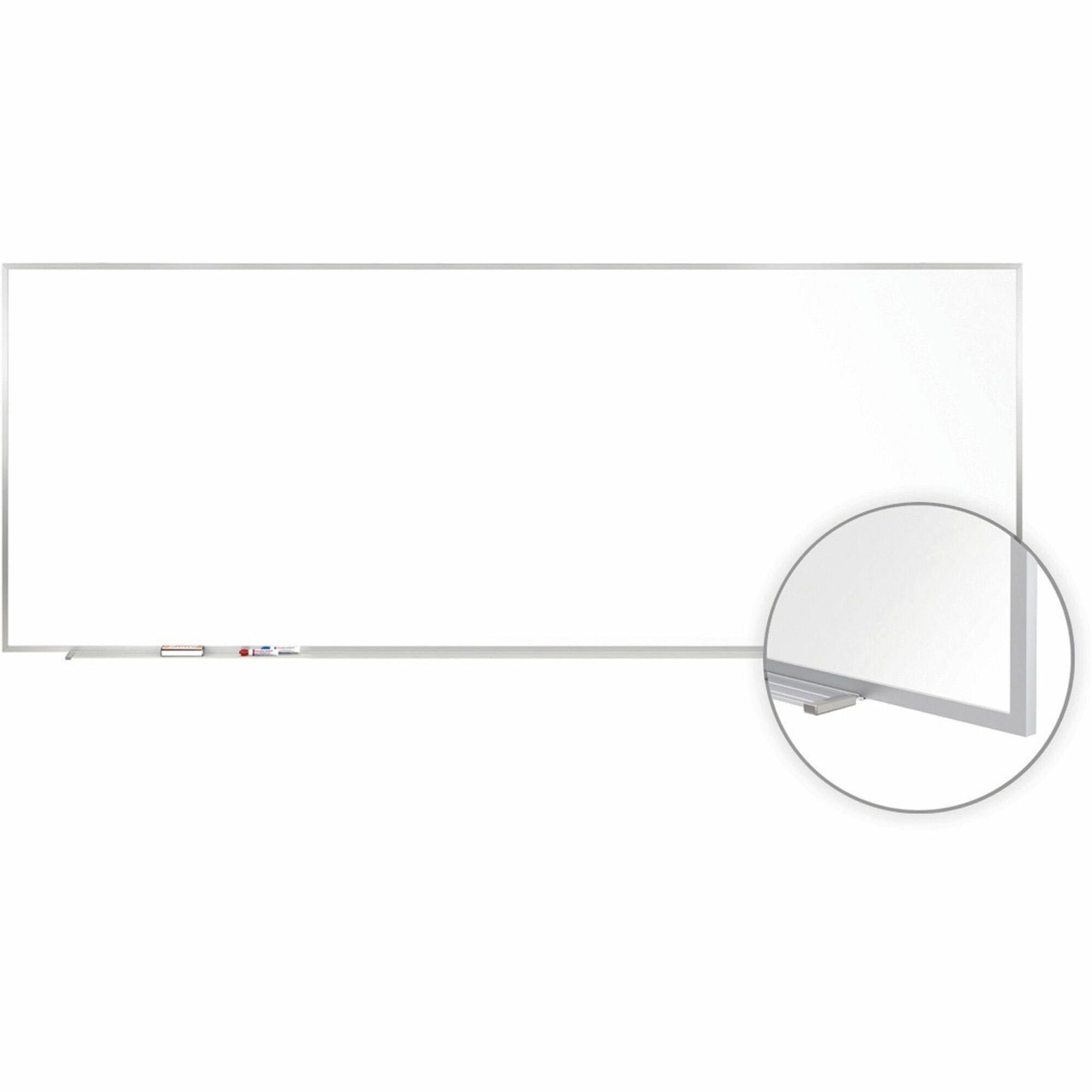 84" (7 ft) Width x 48" (4 ft) Height - White Porcelain Surface - Satin Aluminum Frame - Magnetic - Square Corner, Scratch Resistant, Dent Resistant, Stain Resistant, Durable - 1 Each