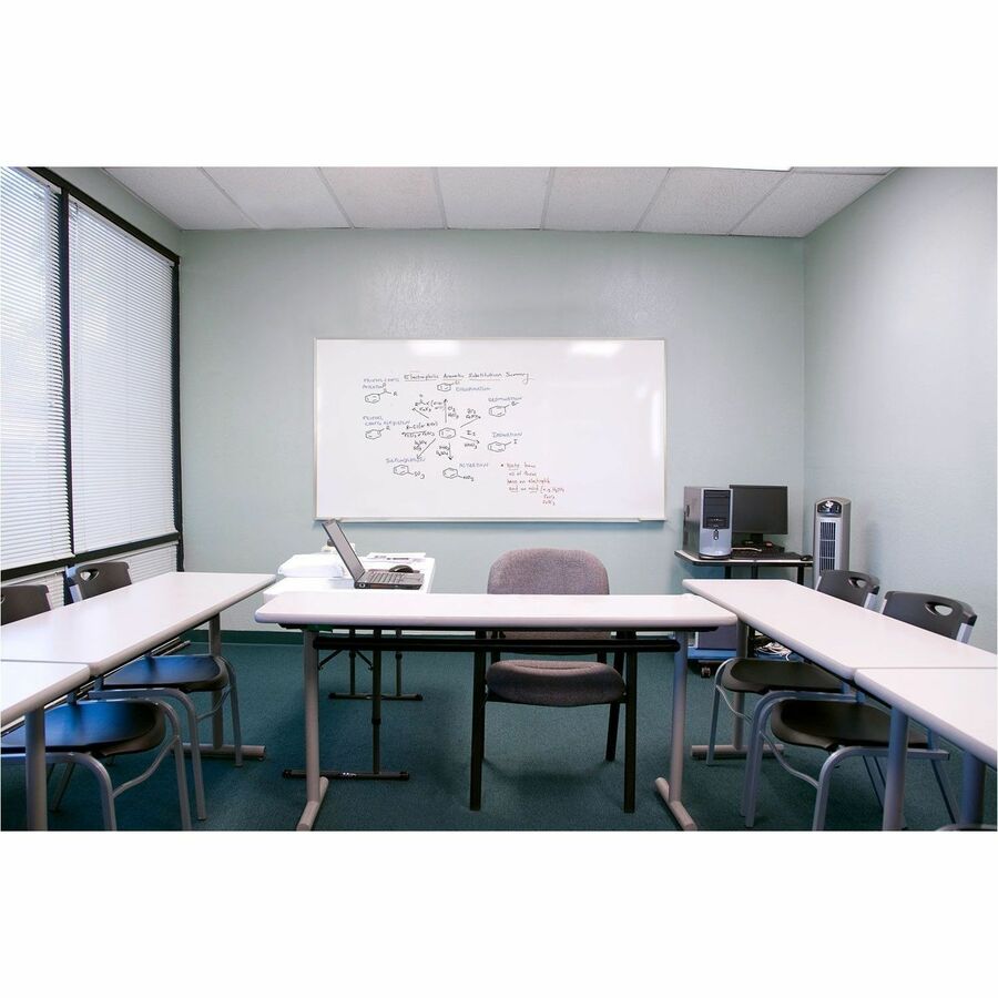 84" (7 ft) Width x 48" (4 ft) Height - White Porcelain Surface - Satin Aluminum Frame - Magnetic - Square Corner, Scratch Resistant, Dent Resistant, Stain Resistant, Durable - 1 Each