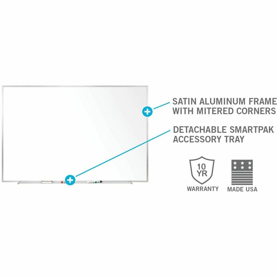 84" (7 ft) Width x 48" (4 ft) Height - White Surface - Satin Aluminum Frame - Horizontal/Vertical - Eraser Included - Laminated, Damage Resistant - 1 Each