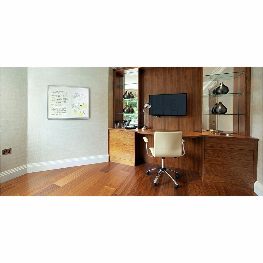 84" (7 ft) Width x 48" (4 ft) Height - White Surface - Satin Aluminum Frame - Horizontal/Vertical - Eraser Included - Laminated, Damage Resistant - 1 Each