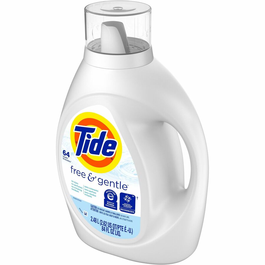Tide Free & Gentle Detergent - For Laundry, Clothes, Washing Machine - Liquid - 84 fl oz (2.6 quart) - Hypoallergenic, Dye-free, Lead-free, Phosphate-free - White - 1 Each
