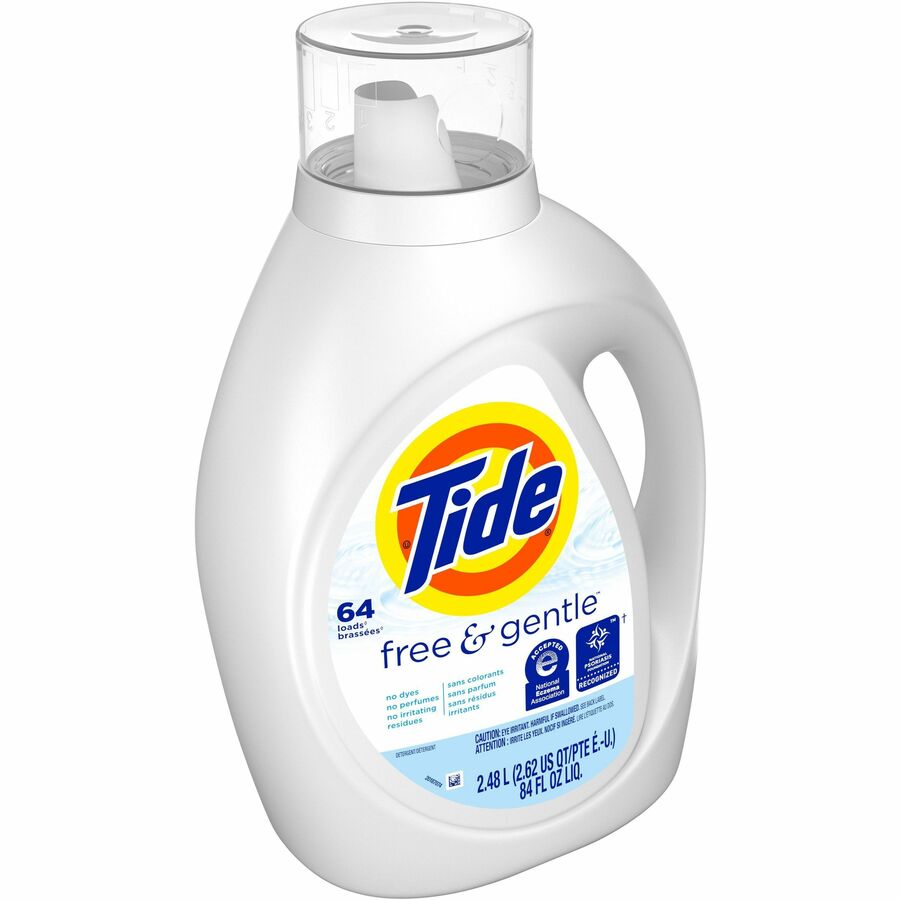 Tide Free & Gentle Detergent - For Laundry, Clothes, Washing Machine - Liquid - 84 fl oz (2.6 quart) - Hypoallergenic, Dye-free, Lead-free, Phosphate-free - White - 1 Each