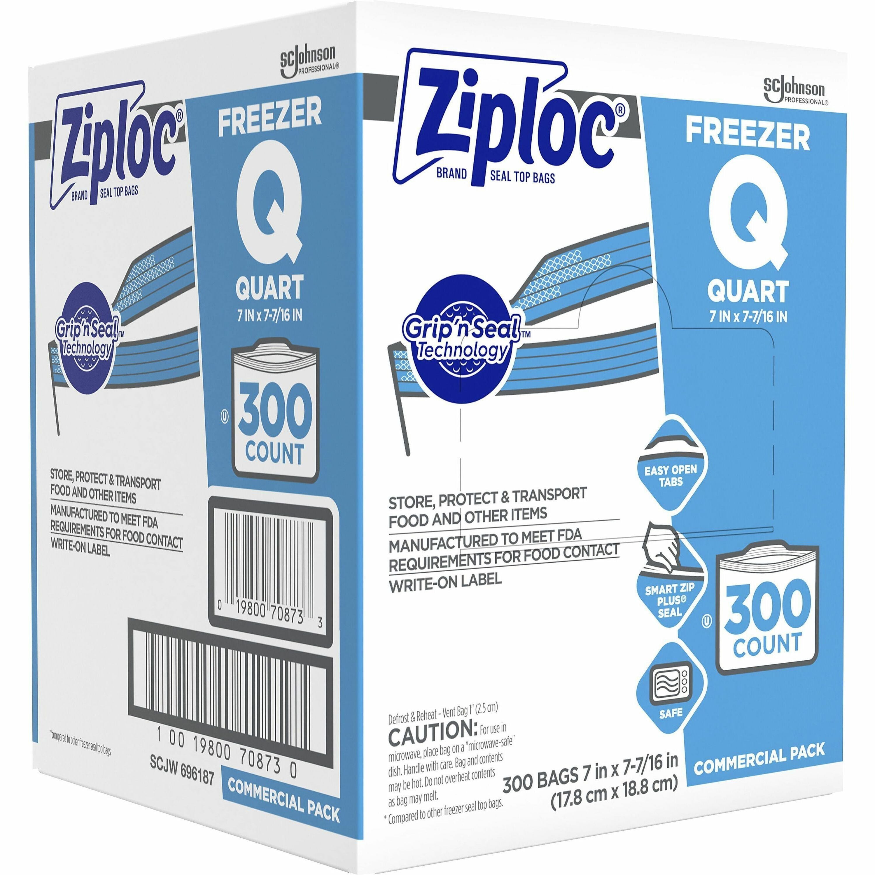 Ziploc&reg; Grip n' Seal Freezer Bags - Medium Size - 7.43" - Blue - Plastic - Food, Healthcare, Office, Commercial, Storage - 300/Box - 1 Carton