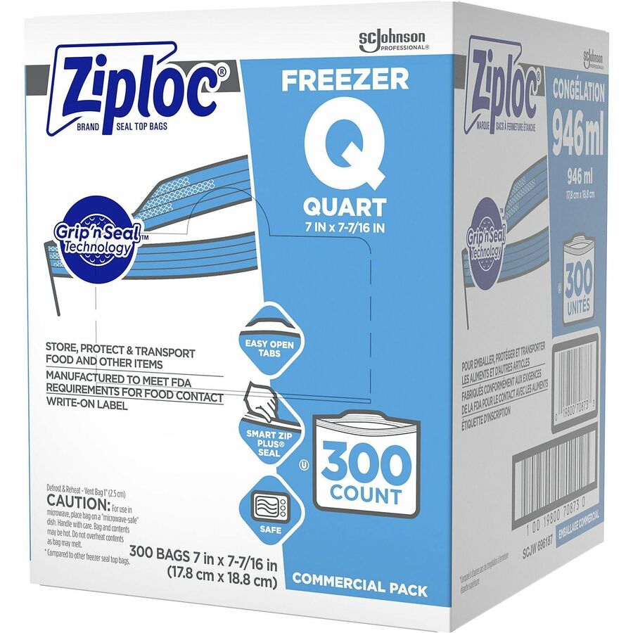 Ziploc&reg; Grip n' Seal Freezer Bags - Medium Size - 7.43" - Blue - Plastic - Food, Healthcare, Office, Commercial, Storage - 300/Box - 1 Carton