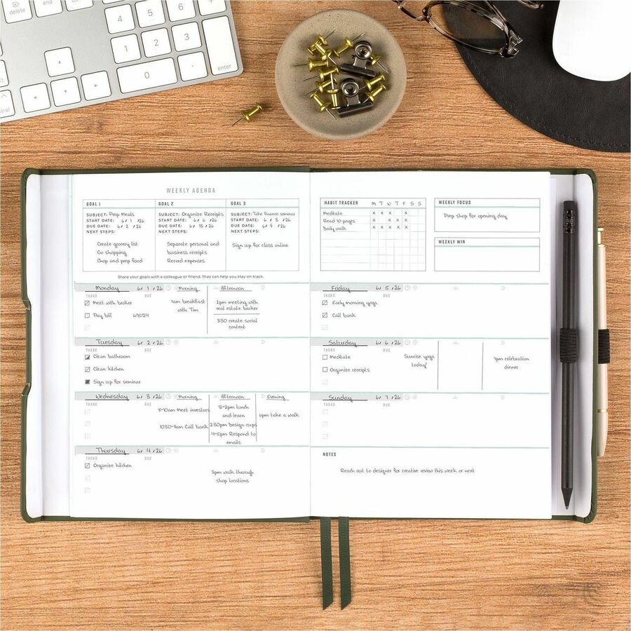 At-A-Glance Foundation Undated Weekly Monthly Planner, Green, Small, 5 1/2" x 8 1/2"